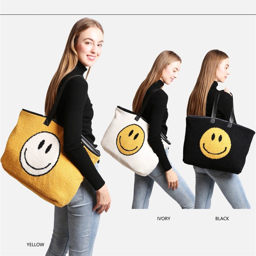 P/S Happy Face Print Luxury Soft Handbag·14x20·Super Soft Bag·Cozy